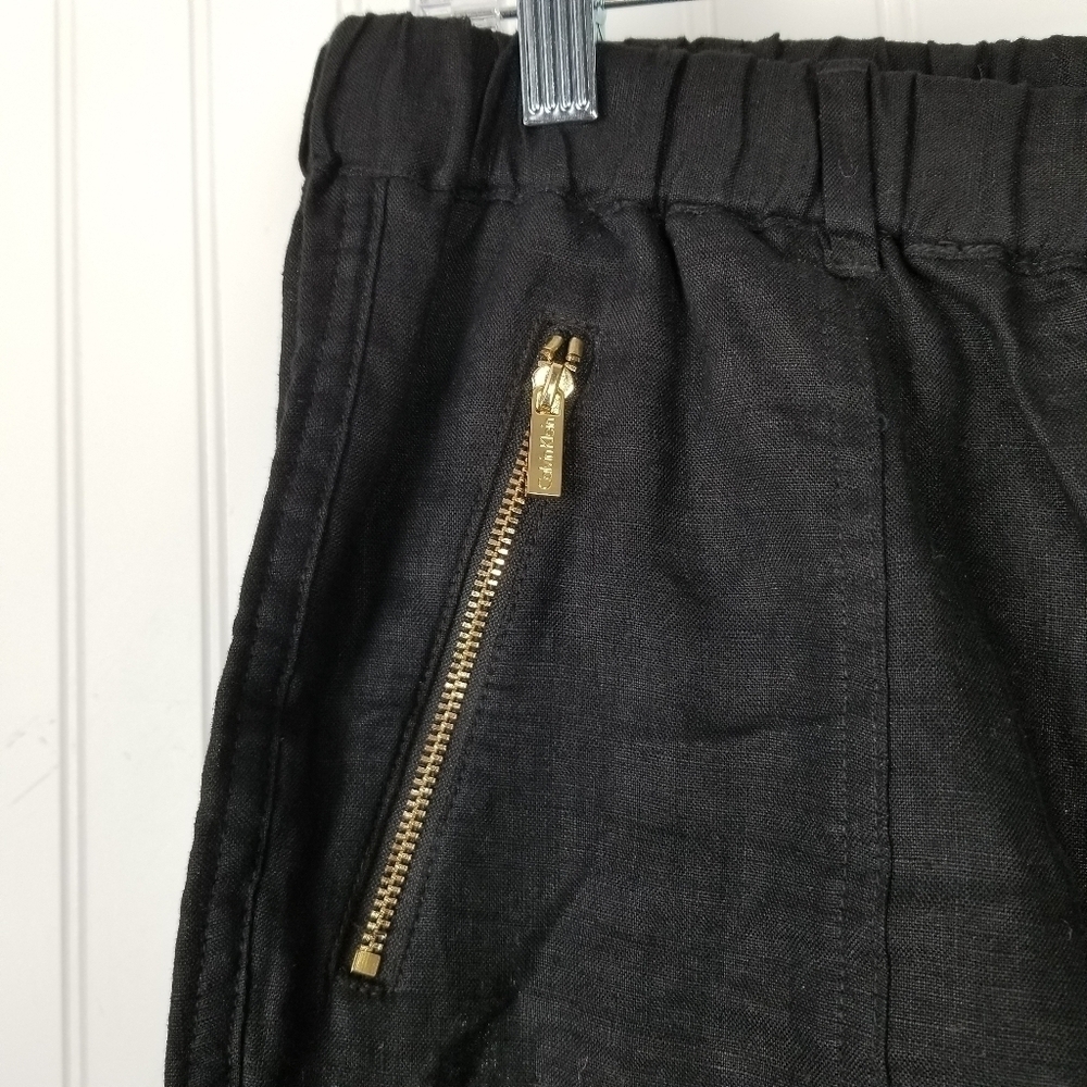Calvin Klein Womens Black Linen Roll Tab Cuff Pants Size Small Elastic Waist Zip - Picture 10 of 11